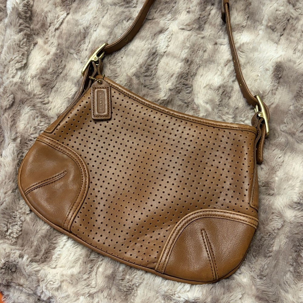 Coach Perforated Brown Leather Shoulder Bag